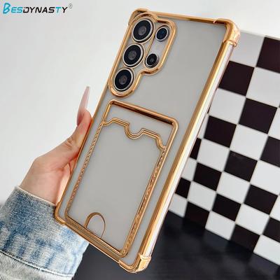 Portafoglio con Tasca per Carte Custodia Trasparente per Samsung Galaxy S25 S24 FE S23 S22 S21 S20 S10 Plus Ultra A55 A56 Note 20 Ultra Copertura Placcata