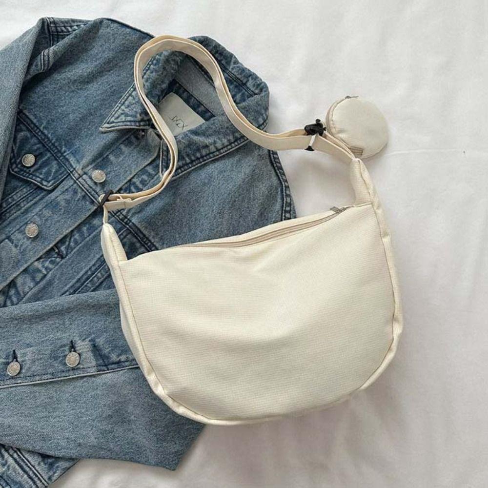 Geantă de umăr ușoară în stil coreean Culoare crem Geantă simplă tip gălușcă Femei