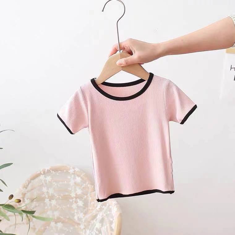 Girls Summer Cotton Cartoon Print Raglan Sleeve T Shirt With Bow Tie Block Short Sleeve Top For Kids 80cm