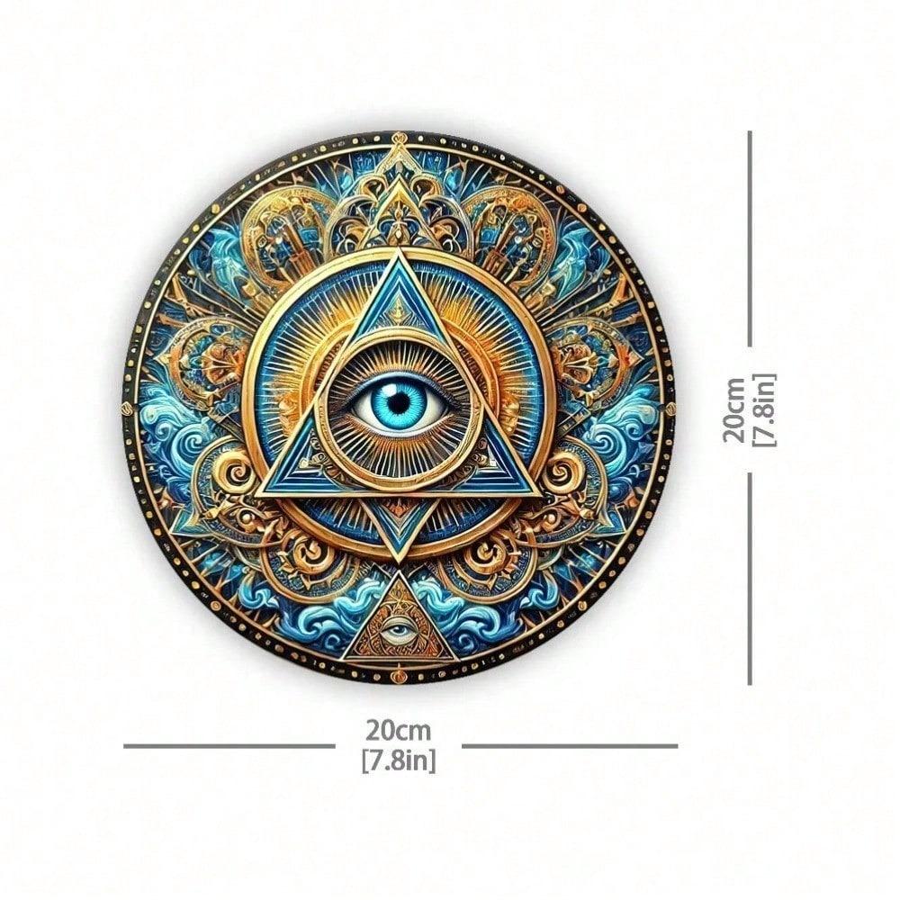 Mystic Eye of Providence Metal Tin Sign 8x8 Inch Vintage Round Wall Art BOHO Rustic Home Decor Hanging