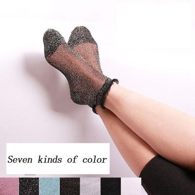 Regalo estivo per calzini alla caviglia in pizzo trasparente con glitter setosi da donna estivi