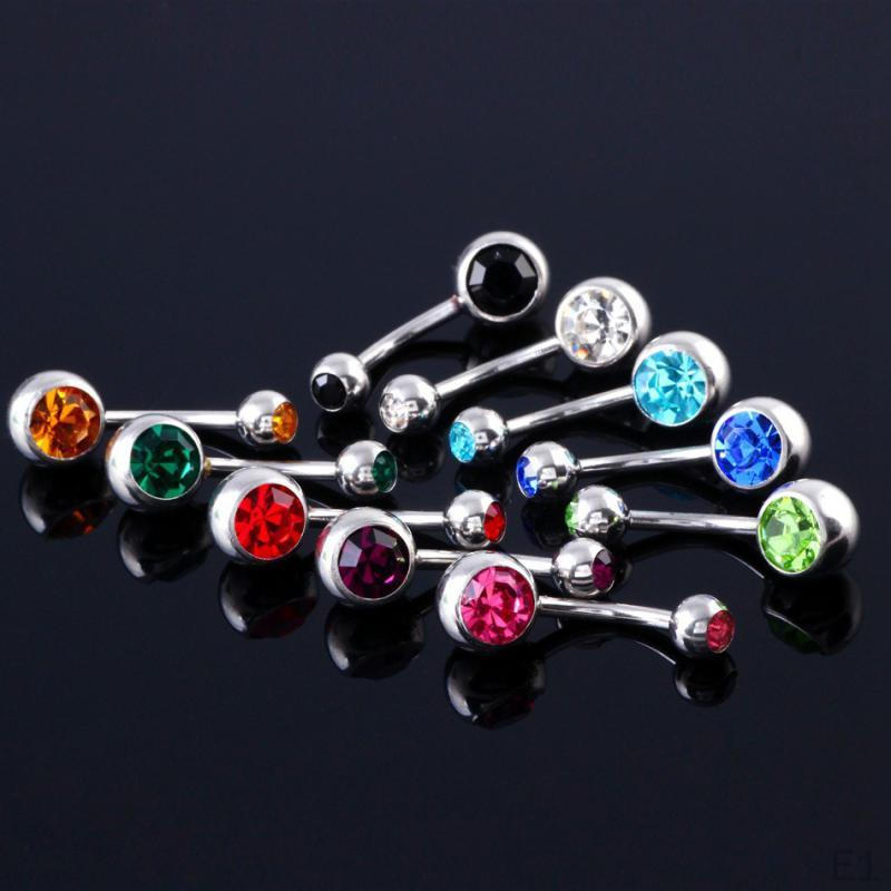 10 Pcs 14g Crystal Belly Button Glitter Gem Prong Stainless Steel Navel