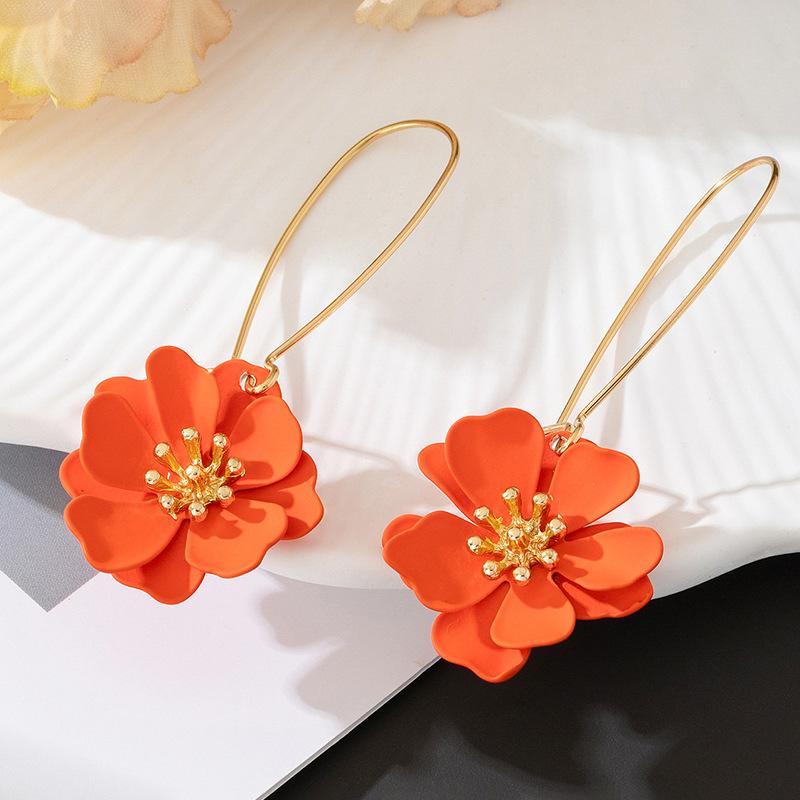 Artistic Retro Exquisite Flower Dangle Earrings for Women Ladies Pastoral Style Alloy Printed Drop Earrings Jewelry Accessories