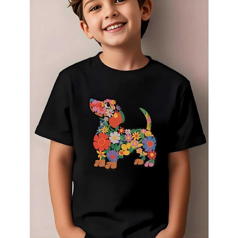 European Sizes Fashionable Short-Sleeve Shirt for Boys, Featuring a Vibrant Floral Design: an Artistic And Adorable T-Shirt
