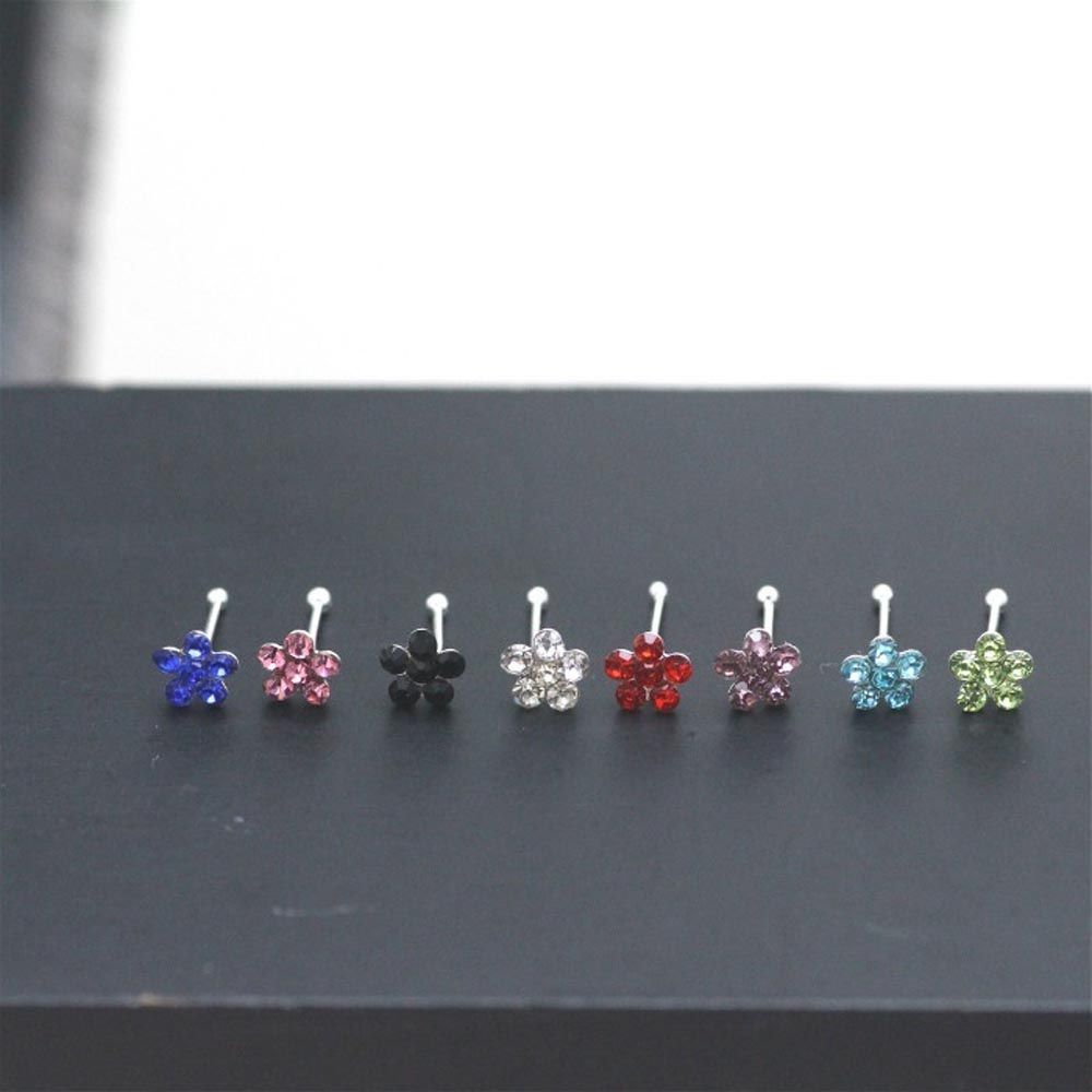 20PCS Silver Jewelry Fashion Accessories Gems Flower Nose Rings Body Piercing Nose Studs Ring