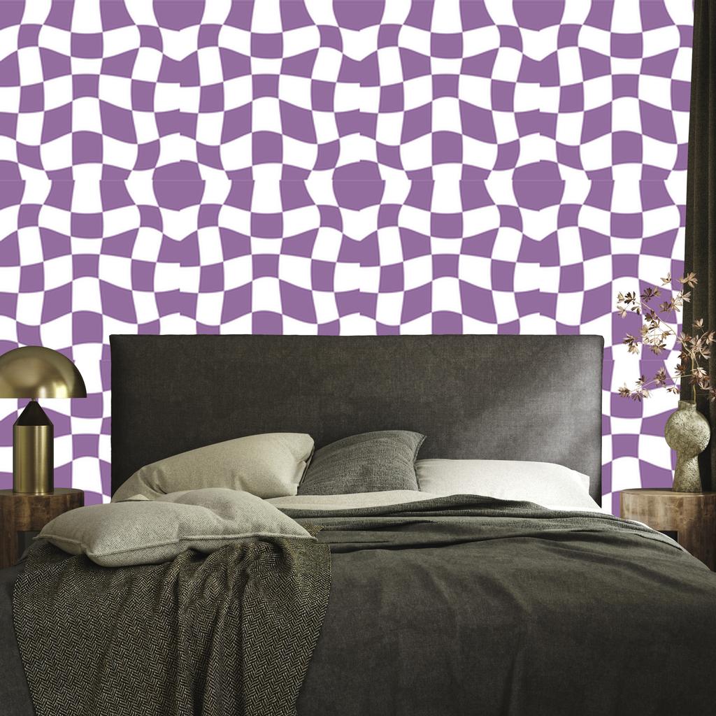 Wallpaper Casual Checkerboard Purple and White for Living Room and Bedroom 50x1000