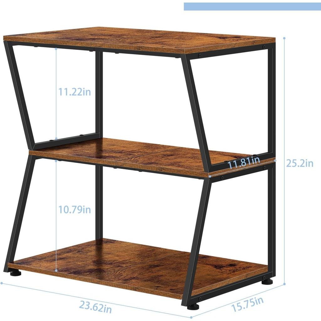 3-Tier Rustic Media Stand | Corner AV Cabinet W/ Storage Shelves | for Stereo/Game Consoles/DVD/Record Player | Brown
