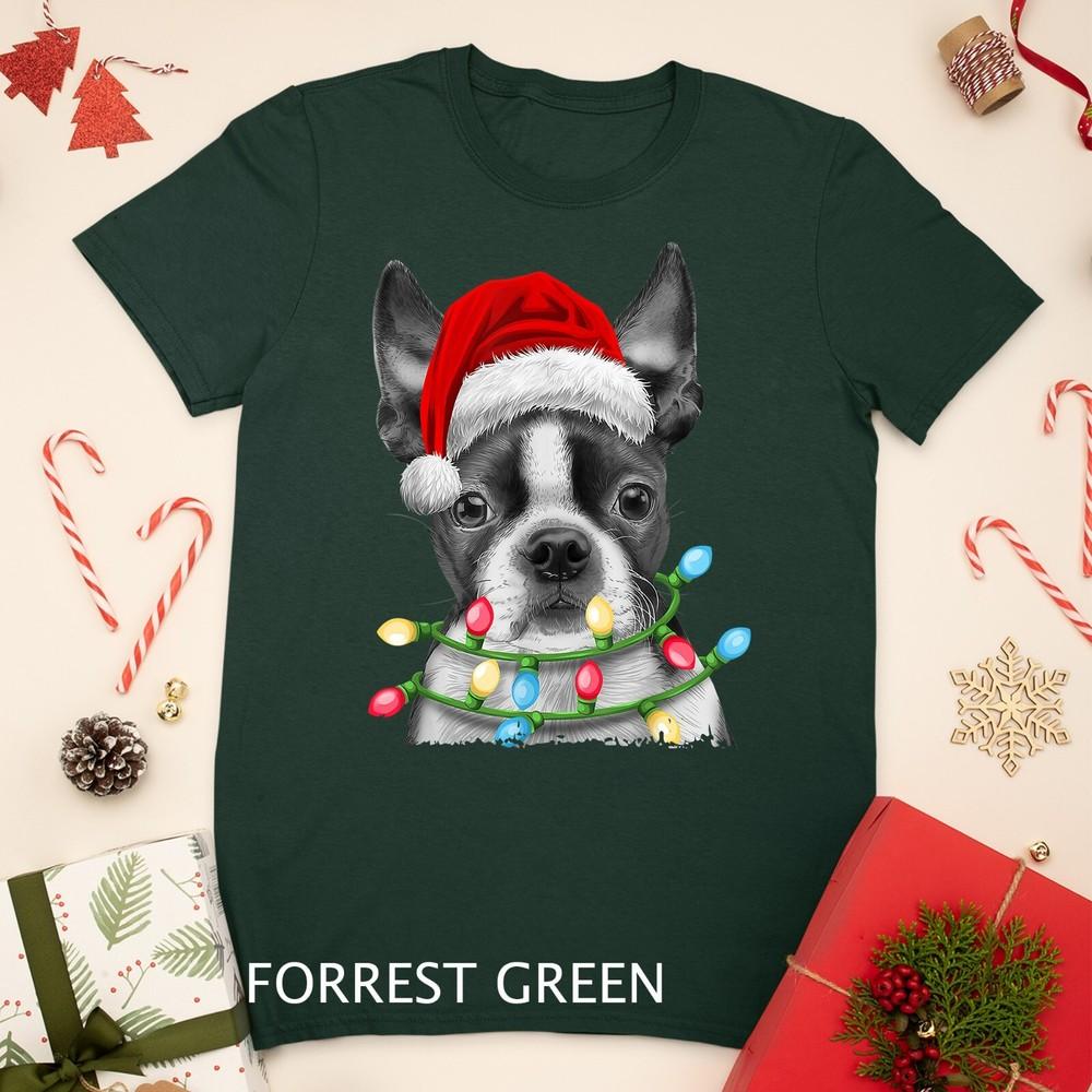 

Boston Terrier Santa Christmas Tree Lights Xmas Gifts Boys Unisex T-shirt L