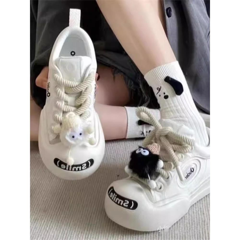 Original black and white open smile ugly cute big head shoes women's niche design casual shoes student party versatile skateboard shoes