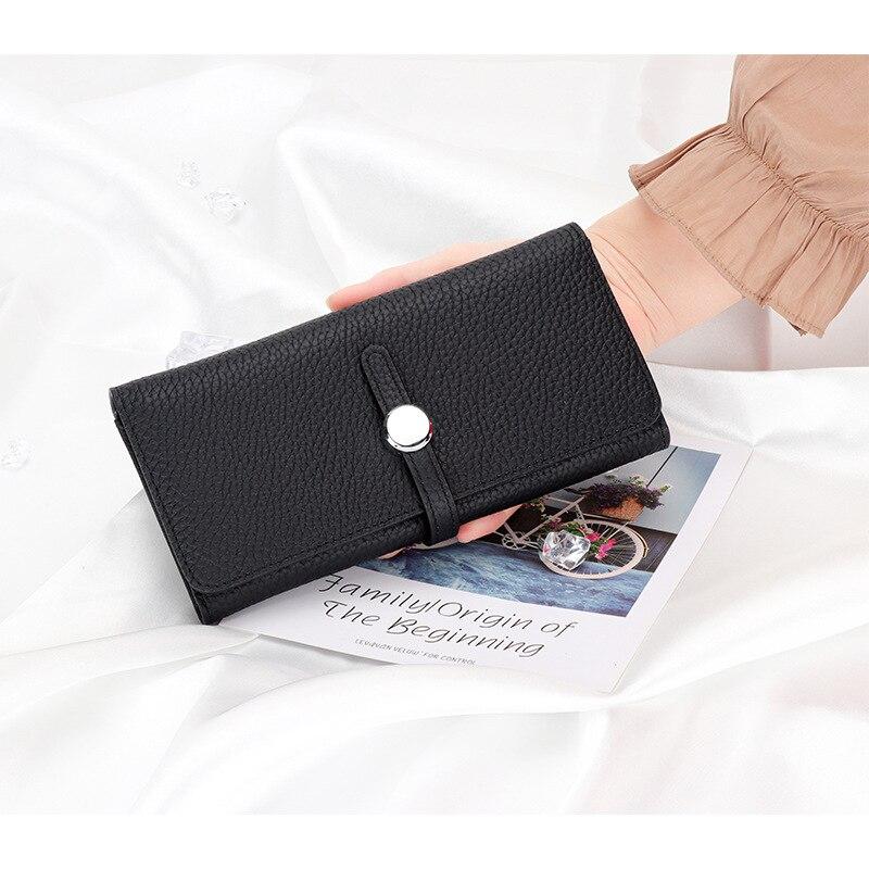 Long Genuine Leather Wallet Women's Folding Large Capacity Wallet New Soft Cowhide Women's Clutch Phone Holder Wallet