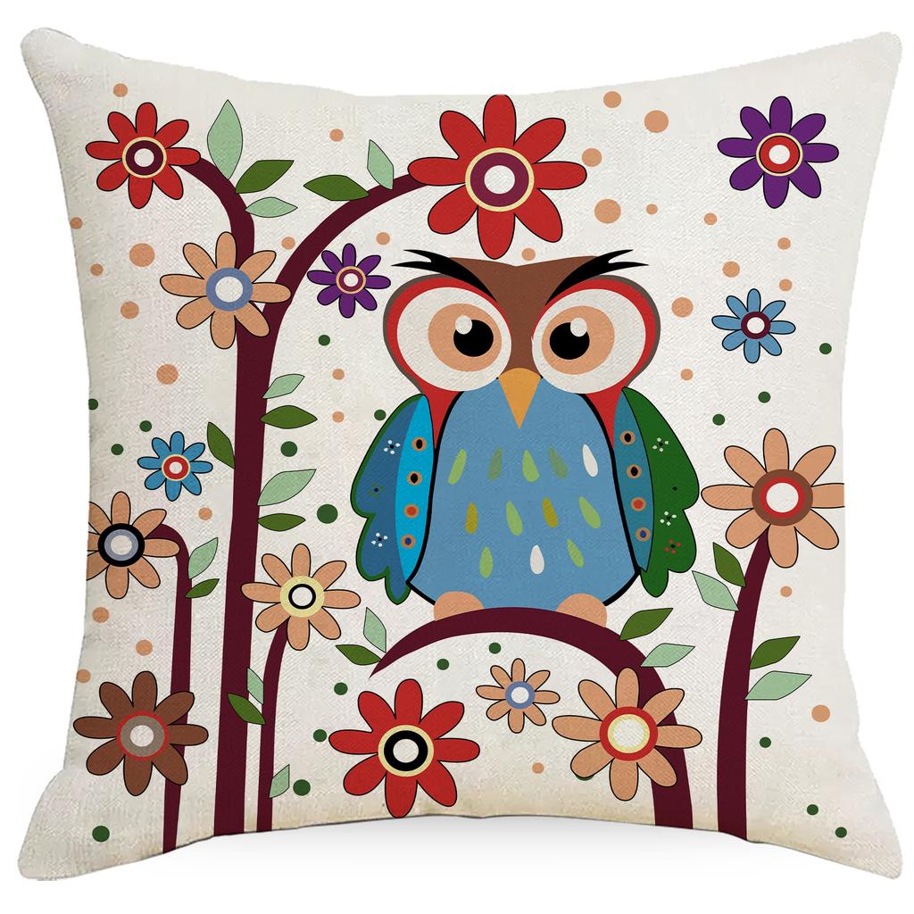 Painted Owl Animal Print Pillowcase Car Sofa Room Living Room Decorative Cushion Cushion Cover