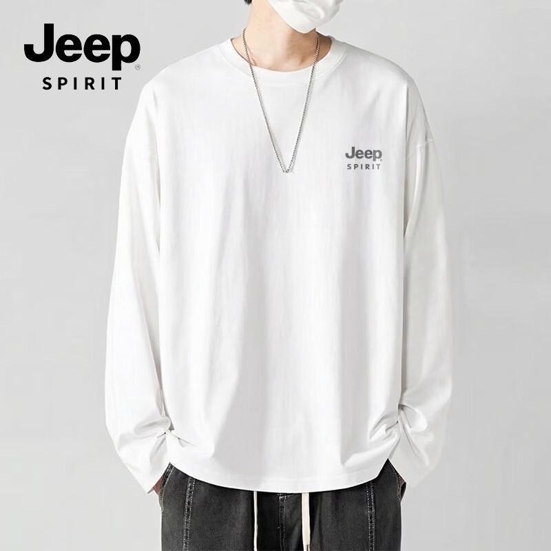 JEEP SPIRIT Men's Crew Neck Loose Fit Cotton Long Sleeve T-Shirt