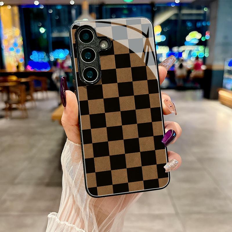 Black brown square grid phone case s26 ultra case s25 ultra case glass for Samsung Galaxy S26 S25 S24 S23 S22FE Ultra Plus