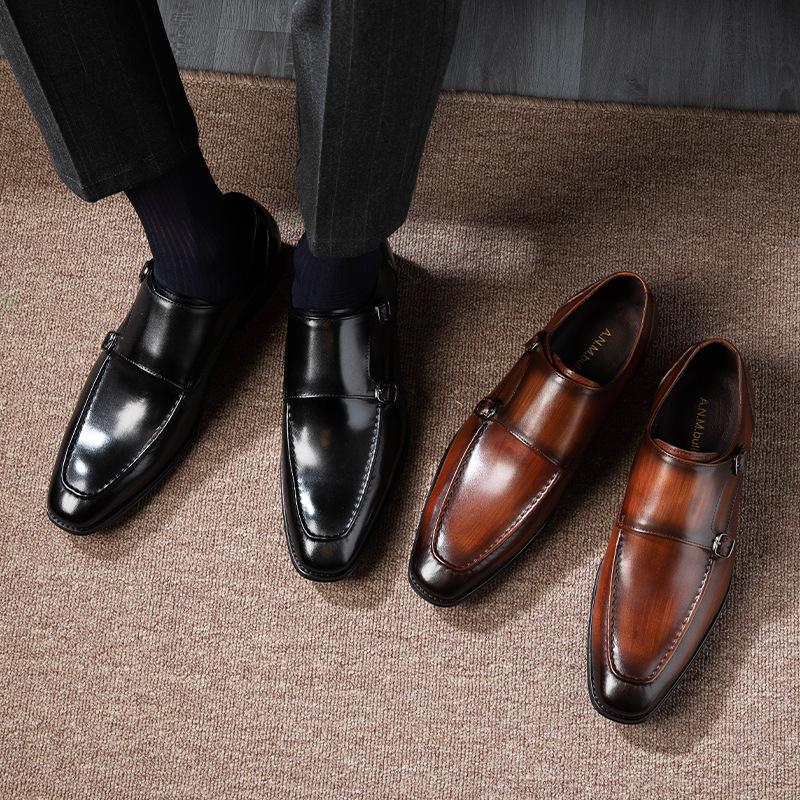 Fashion Men's Leather Shoes with Cowhide Top Layer, Business Dress, Handmade, Colored, Genuine Leather, Mengke, New