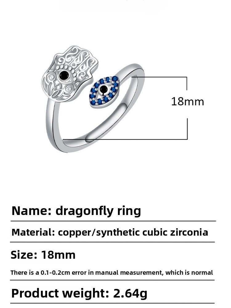 Silver Plated Lucky Hand of Fatima Opening Ring Zircon Teardrop Lotus Evil Eyes Stackable Rings Party Jewelry Gift