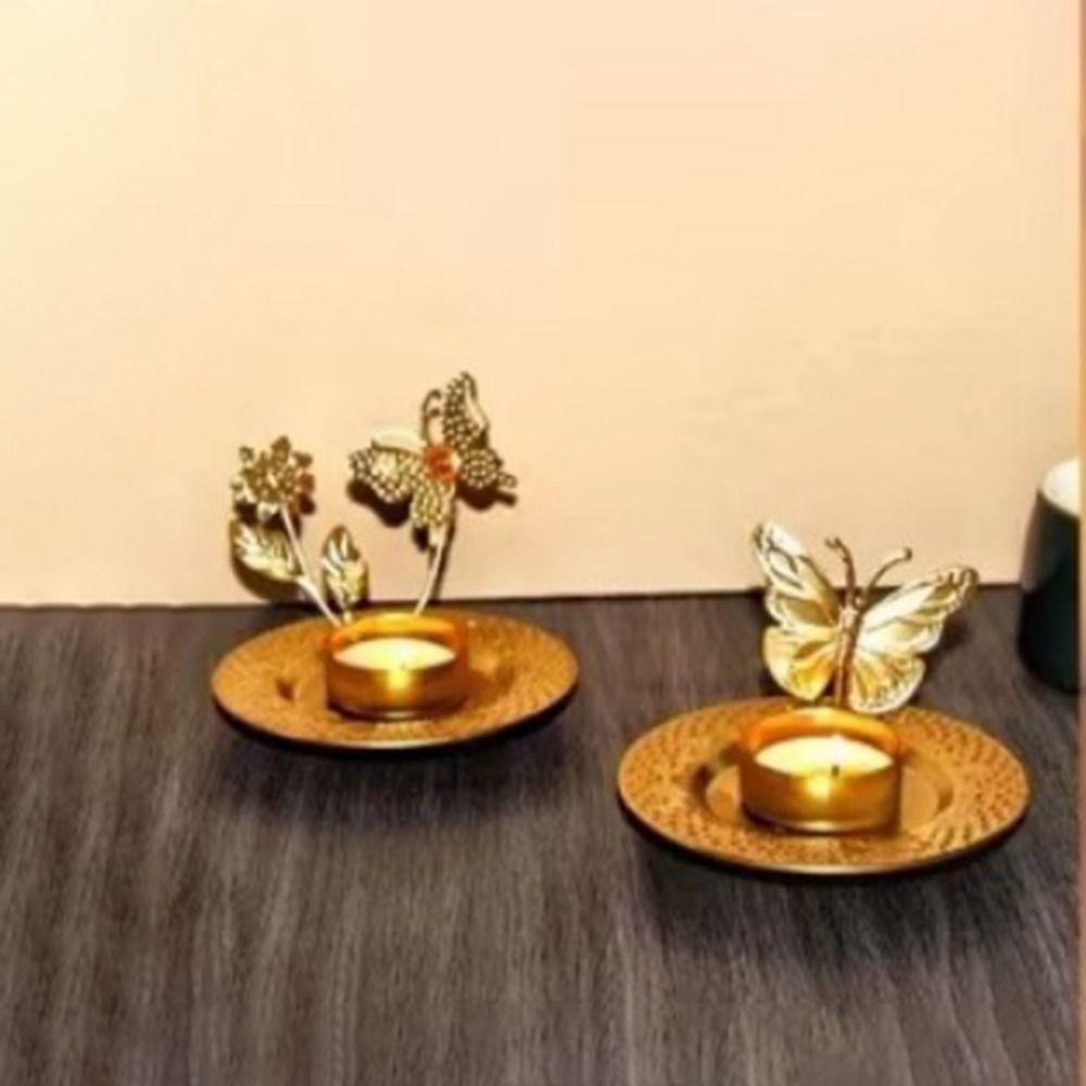 2 Pcs Exquisite Leaf Candlestick Stand Gold Iron Candle Holder Plant Shape Candlestick  Desktop