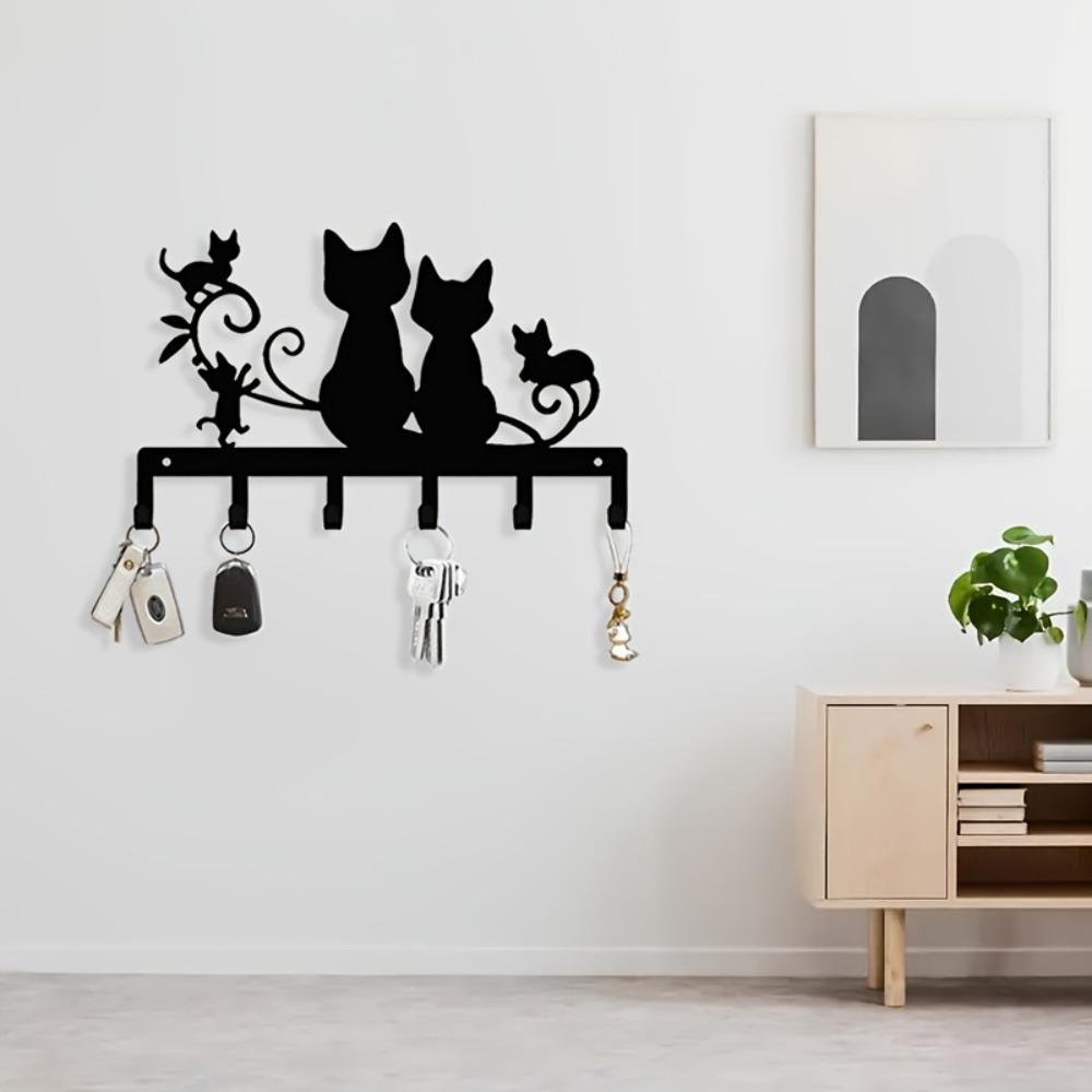 Black Cat Metal Wall Hook, Silhouette Key Holder, Decorative Animal Hook for Entryway Living Room Halloween Gift