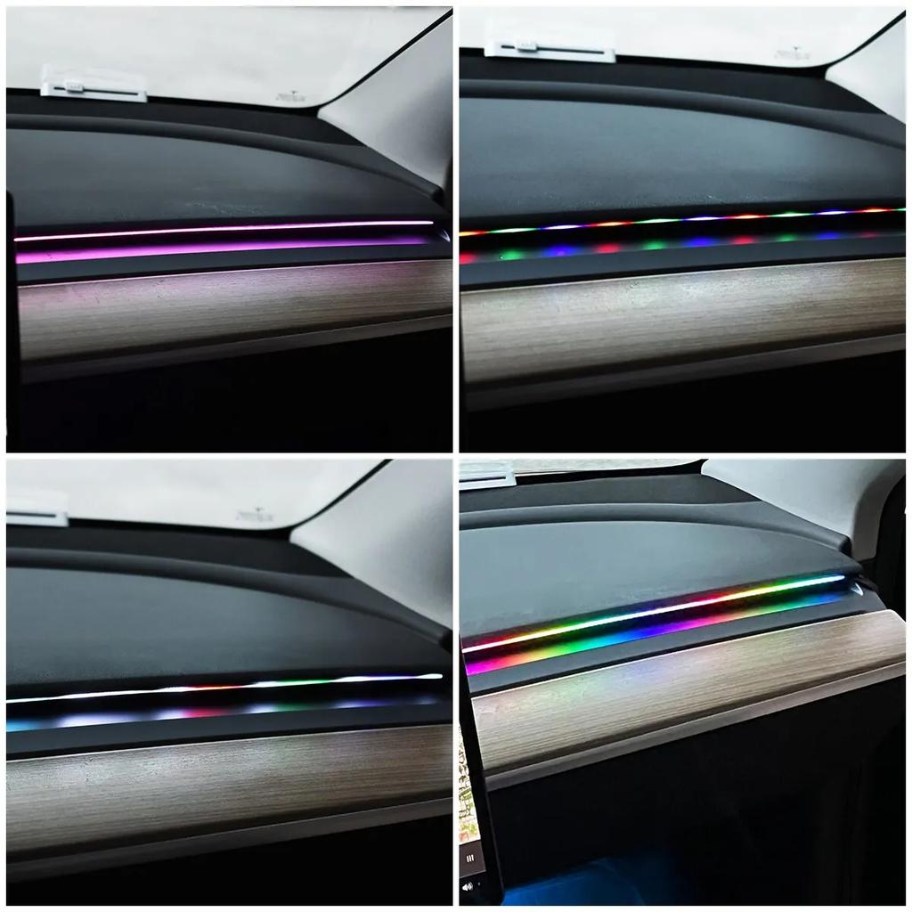 64 Farben Auto LED Ambientebeleuchtung Acrylstreifen Armaturenbrettlicht RGB Auto Innenraum Versteckt App Fernbedienung Atmosphärenlampe 110cm 5V