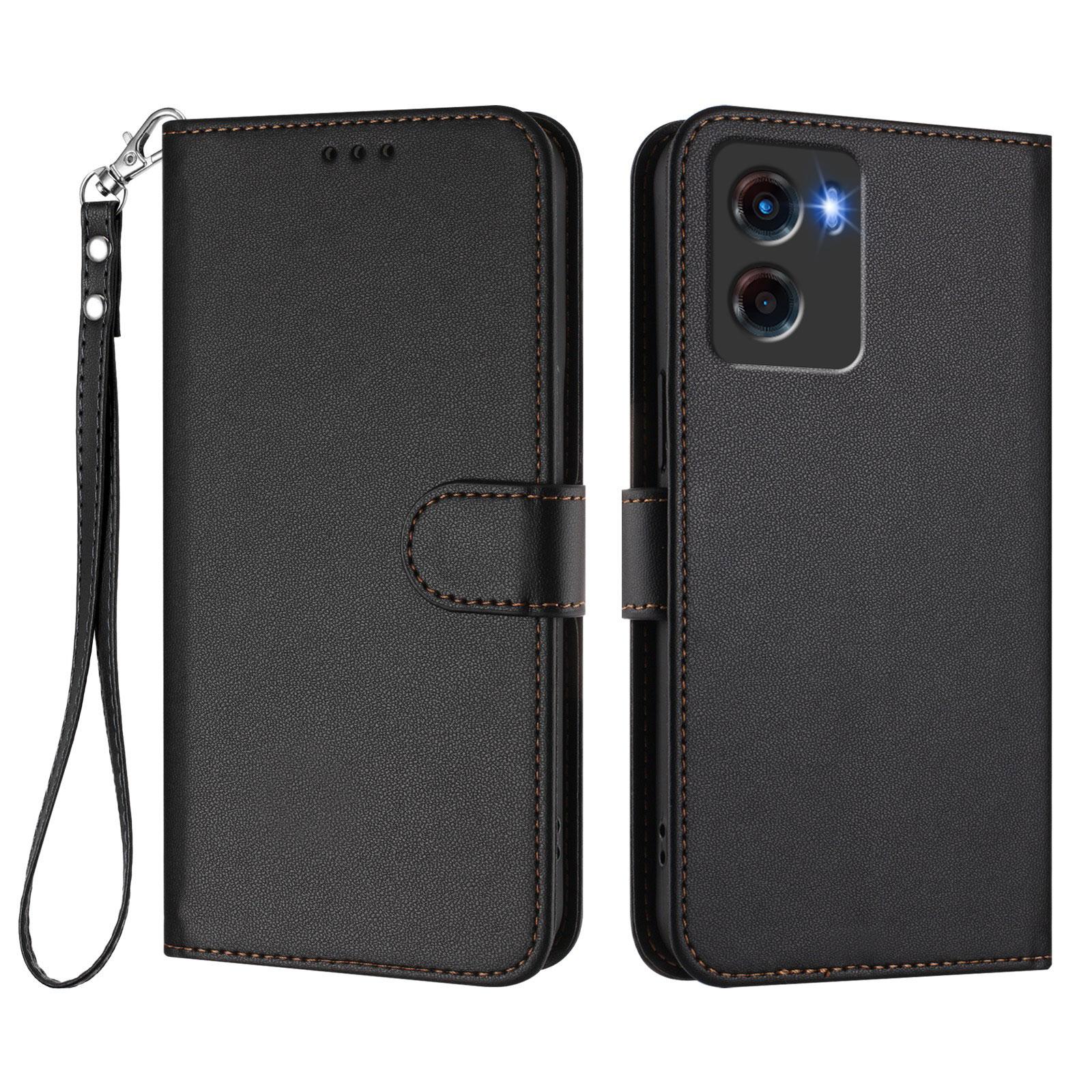 

For Motorola Moto E15 4G/Motorola Moto G05 4G Leather Case Wallet Stand Phone Cover with Wrist Strap Black