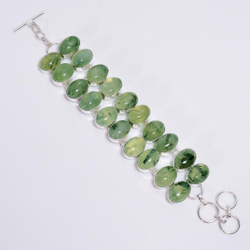 

Exclusive Top Grade Qualite 100% Natural Prehnite Oval Shape Ethnic Style Handmade Jewelry 925 Steling Silver Plated Bracelet 6-8 WSJ-4630 6-8 зелений