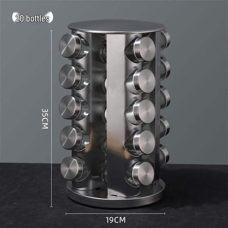 Rotating Stainless Steel Spice Rack with 20 Jars