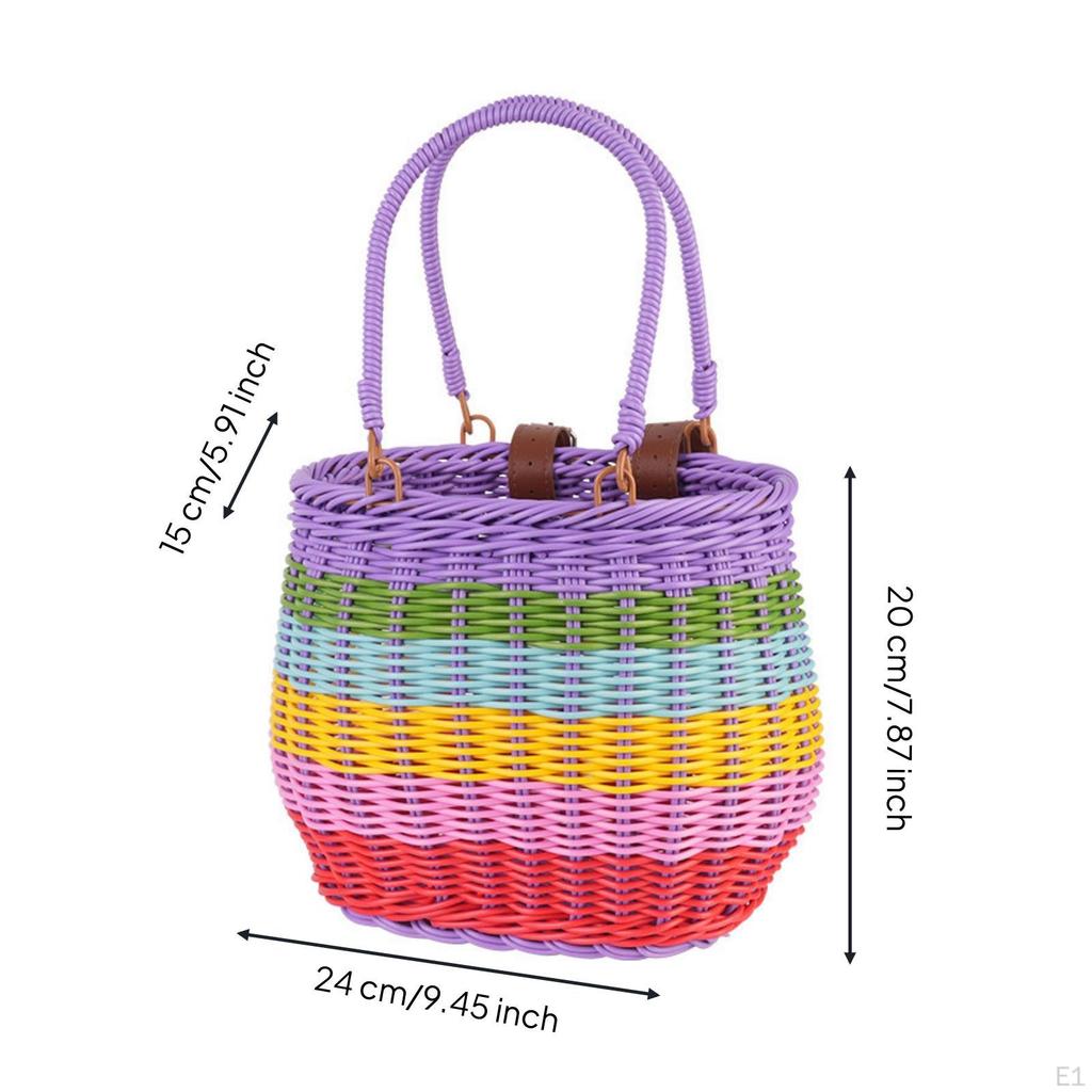 Wicker Bike Basket Rainbow Front Handwoven for Kids, Young Children, Cycles, Tricycles