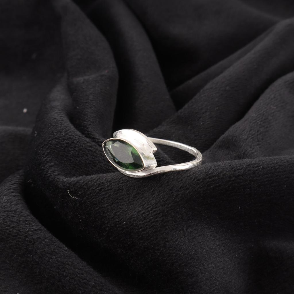 Green Amethyst 925 Sterling Silver Ring Handmade Gemstone Jewelry Gift For Mom RR-60-3