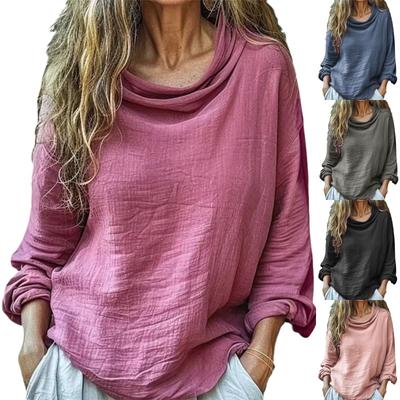 Women's Casual Loose Fashion Long Sleeved Solid Color Pile Pile Collar Fold Top