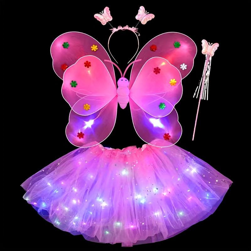 

Led Flashing Light Fairy Butterfly Wing Wand Headband Costume Toy Sparkling Fairy Light-Up Costume Set Cosplay Birthday Party розовый