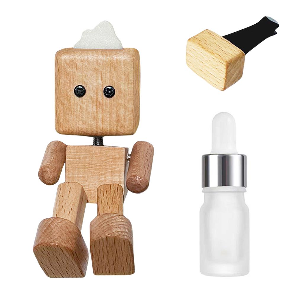 Shaking Wooden Man Fragrance Diffuser Figurine Car Decoration Small Ornaments Leg-swinging Robot Figurine Cute Wood Man Car Goo