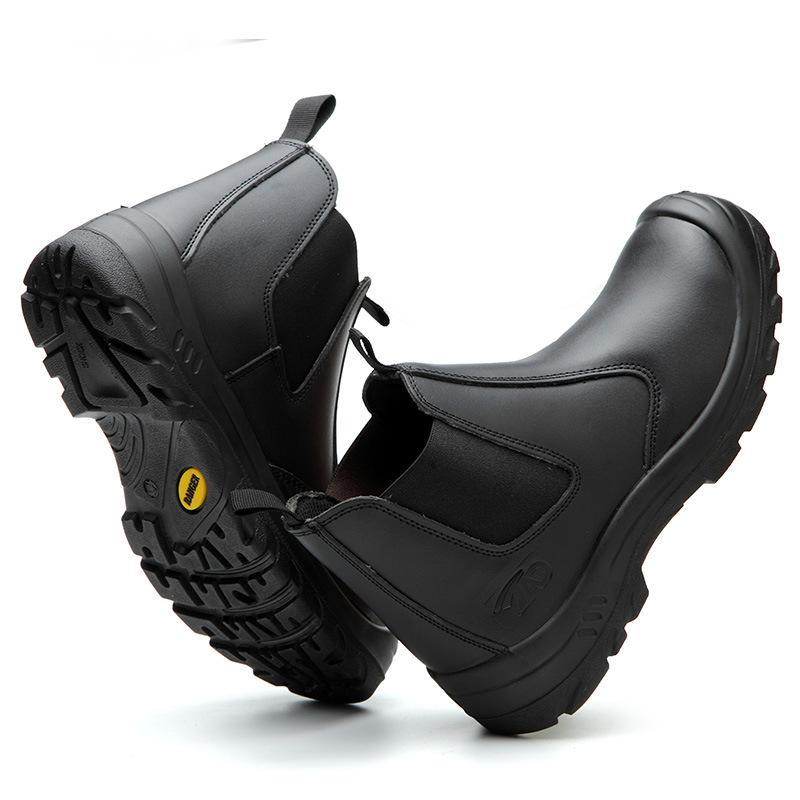 Holfredterse Steel Toe  Shoes For Mens High Top Leather Indestructible Work Chelsea Boots Resistance Oleic Acid Alkali Newest
