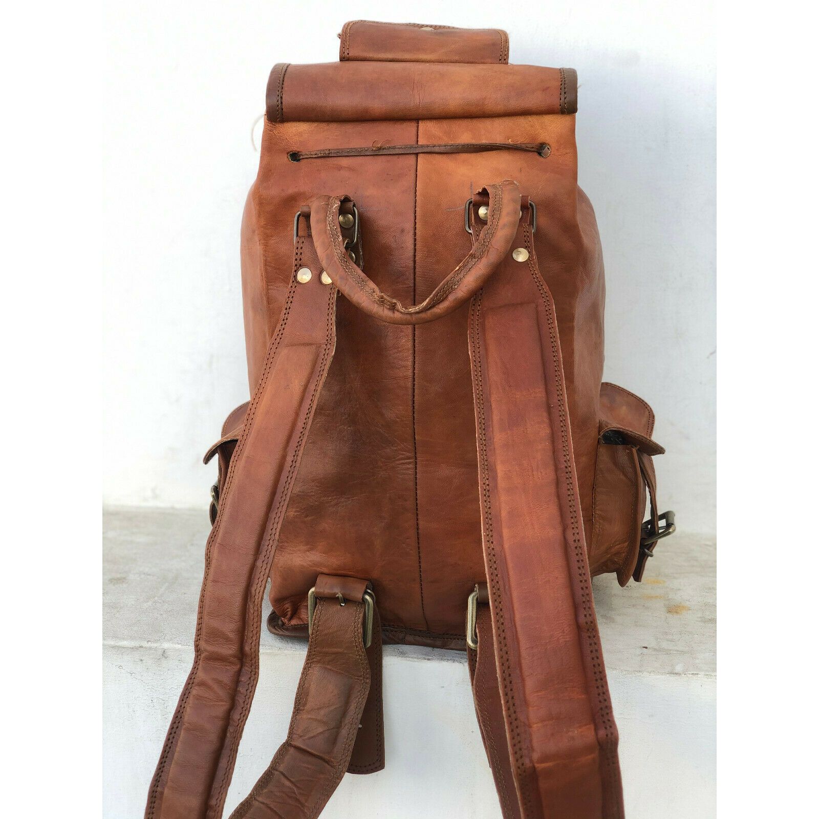 Большой мужской винтажный рюкзак из натуральной козьей кожи — фото 5