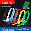 Reusable Nylon Cable Ties - Assorted Colors, 8x350mm, 100-Pack
