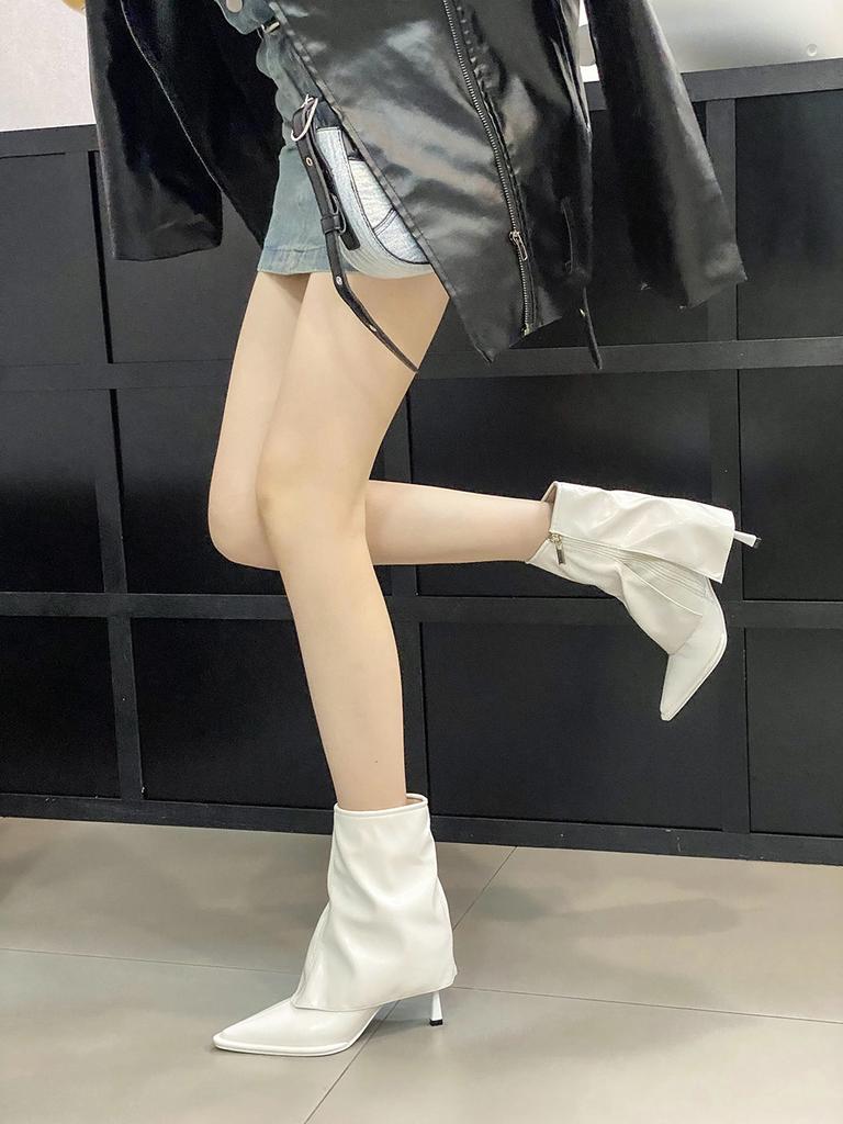 Móda Zimní Dámské Kozačky Střední Délky Špičaté Chelsea Boty Boční Zip Módní Jehlový Podpatek Párty Lodičky Velikost 35-40 Hnědá Bílá Černá