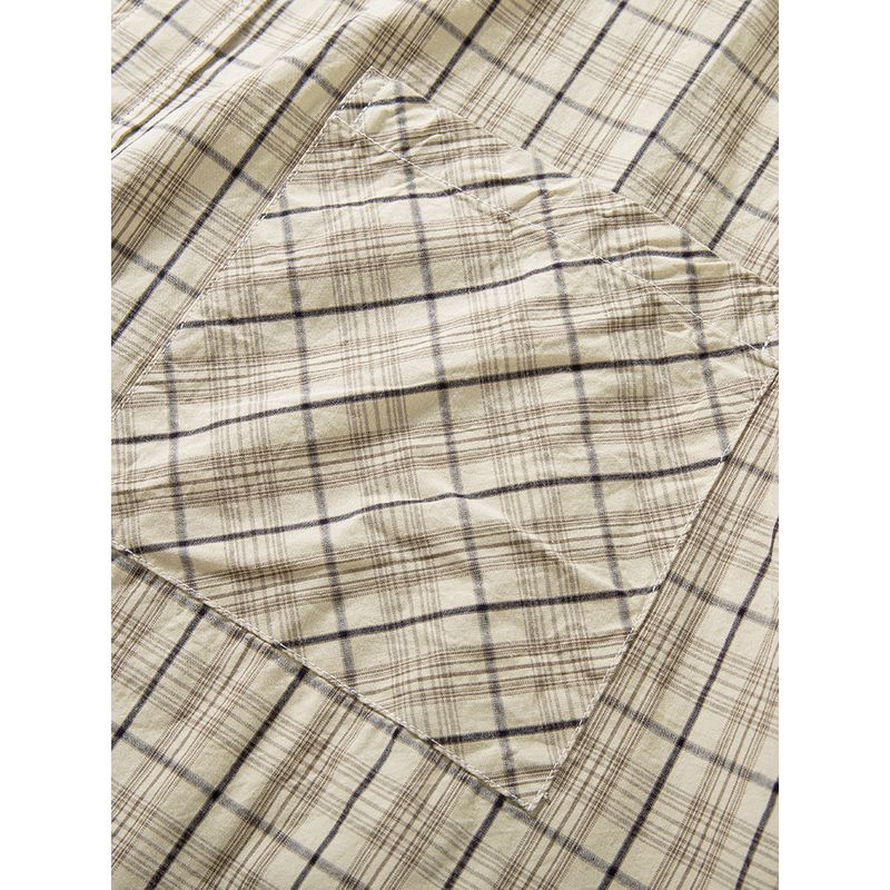 Artistic Plaid Shirt for Men, New Summer Style, Washed Pure Cotton Short-Sleeve, Trendy Brand, Loose Fit, Large Size Casual Shirt