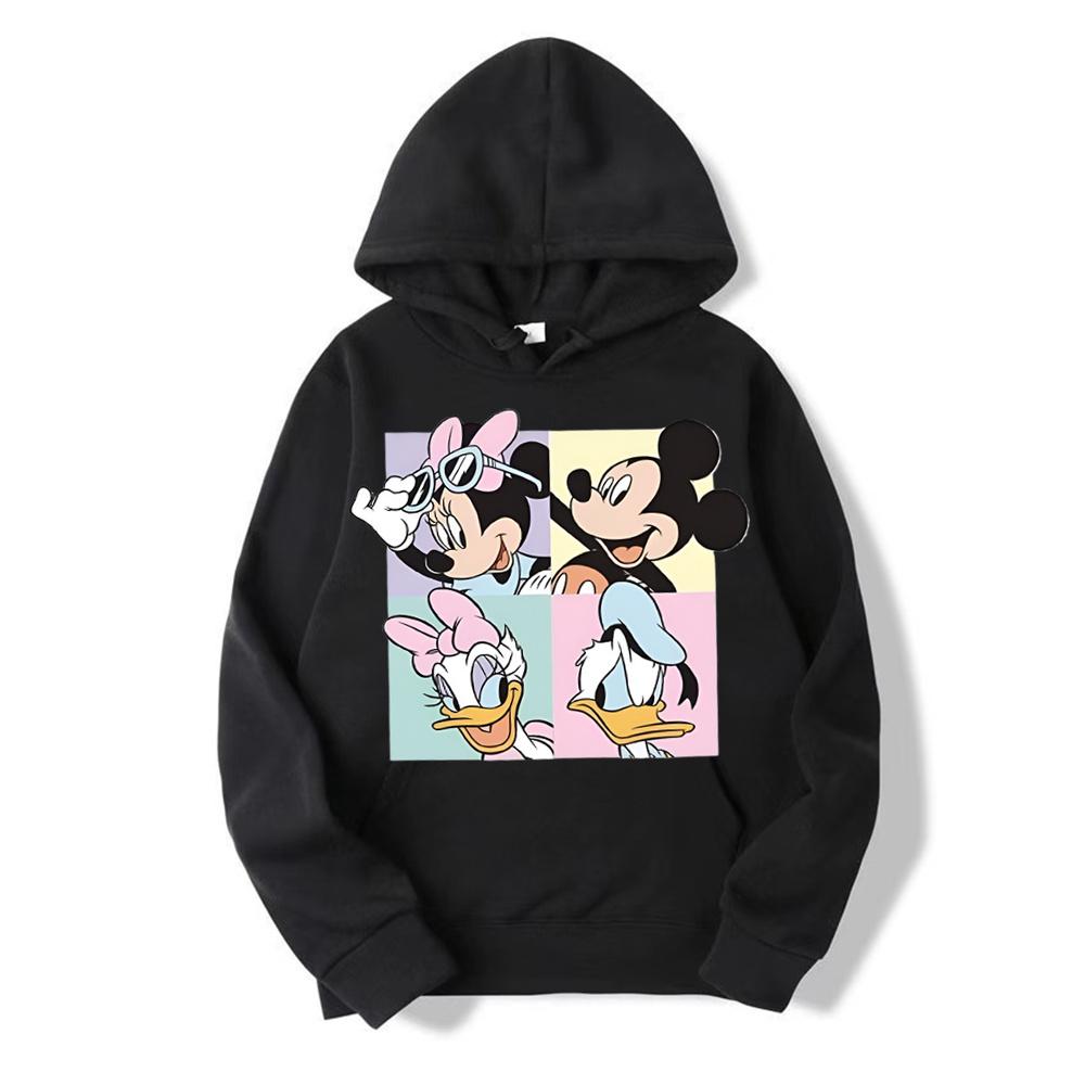 Disney Mickey Minnie Casual Women's Hoodie Cartoon Minnie Pattern Pullover Brushed Warm Sweatshirt Loose and Comfortable Top