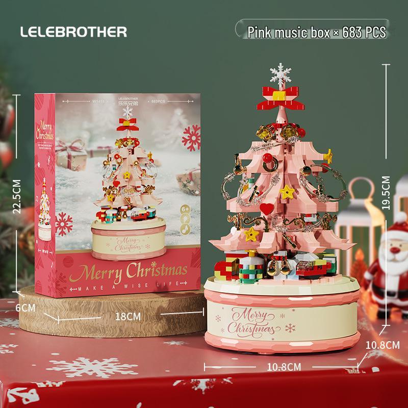 Cutie muzicală cu brad de Crăciun compatibilă LEGO: Jucărie de construcție educativă luminoasă pentru copii, perfectă ca ornament de ziua de naștere