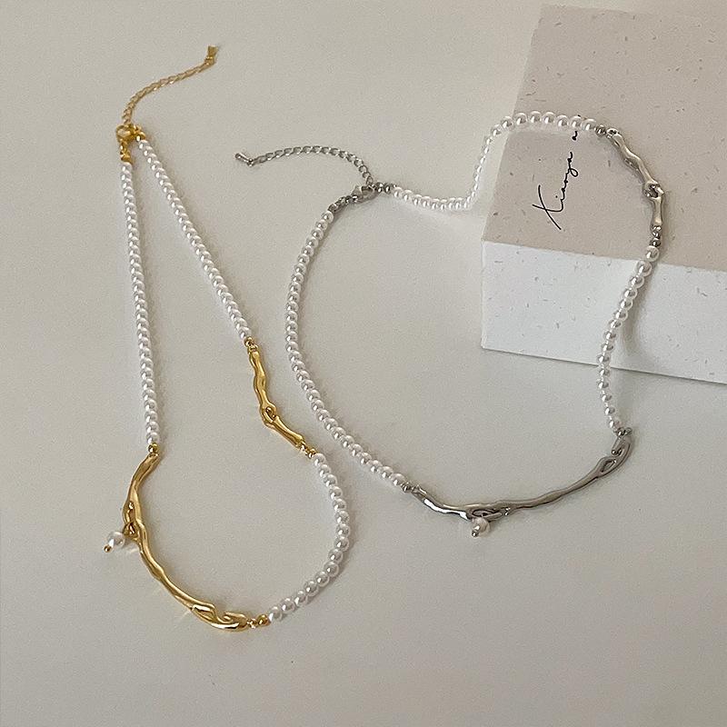 Niche Design Sense Irregular Metal Pearl Necklace Female Retro Elegant Personality Fashion Versatile Neck Chain Collarbone Chain