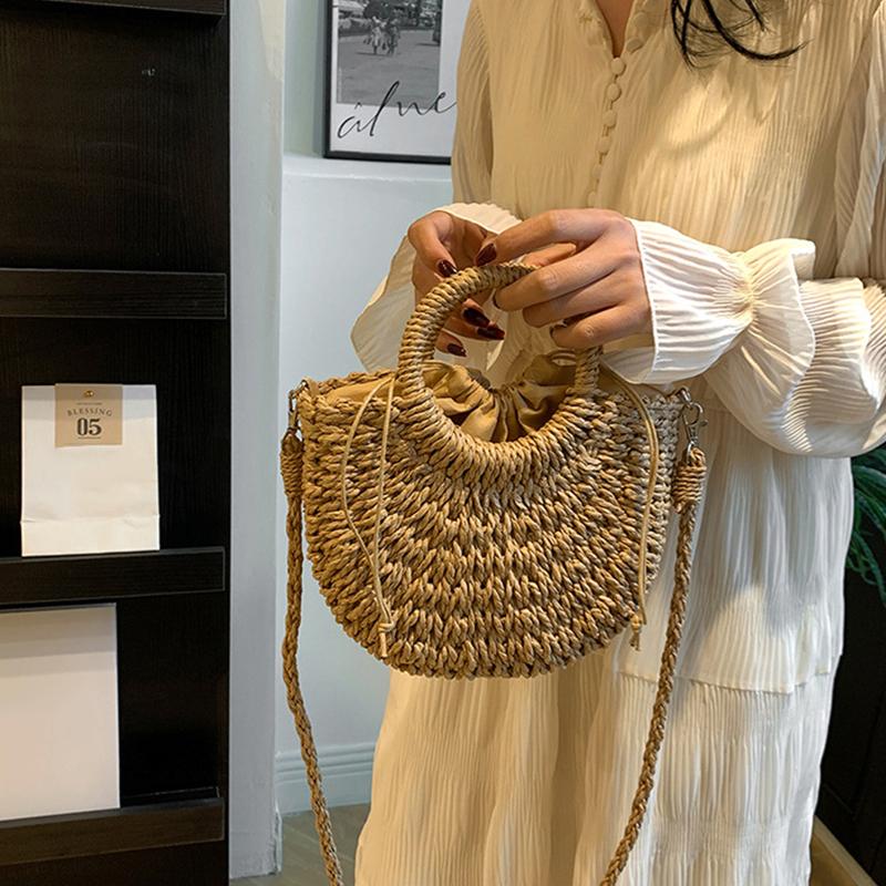 Women New Straw Handbags Woman Handmade Woven Basket Rattan Handbag For Femme Simple All-Match Handbag