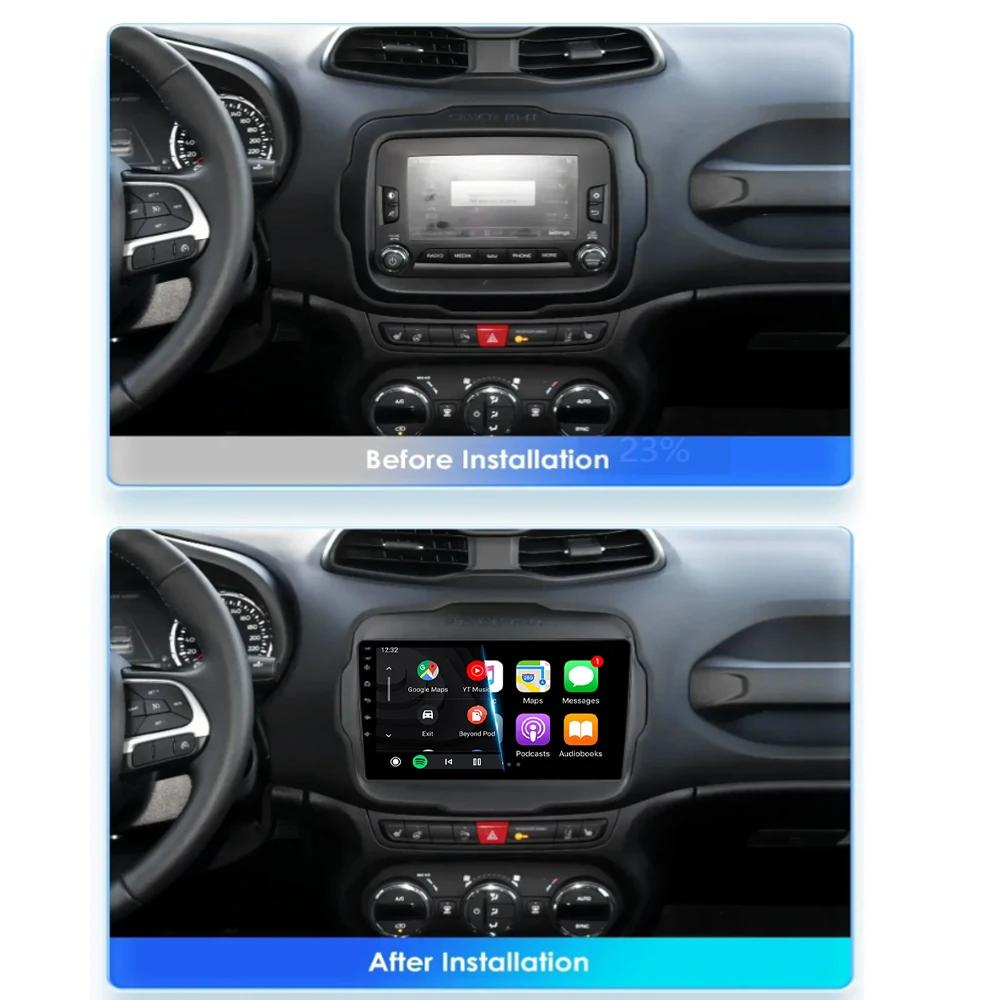 Car Radio Android 14 Multimedia Player For Jeep Renegade 2016-2020 Carplay Android Auto Stereo 4G Wifi 360 camera head unit DVD