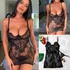 Frauen Sexy Spitze Schwarz Dessous Tanga Set Nachtwäsche Nachtkleid Rückenfreie Pyjamas