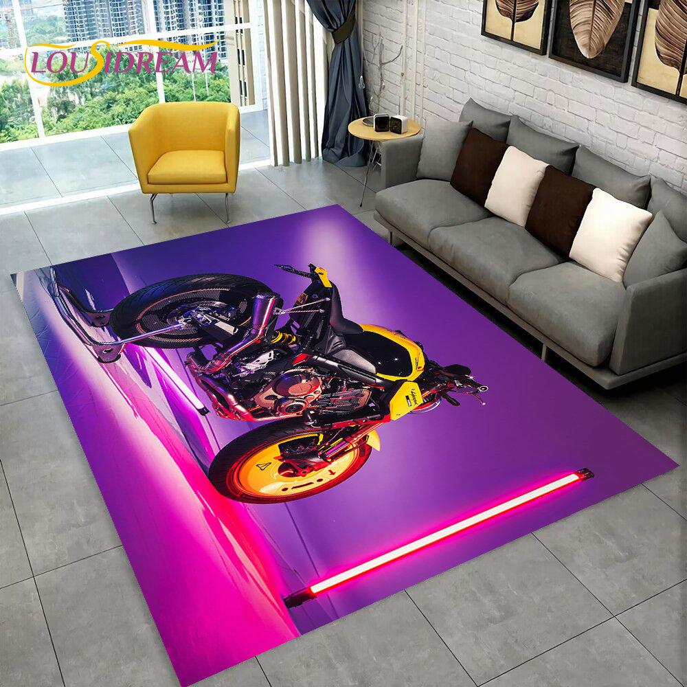 3D Cyberpunk Concept Motorcycle Cartoon Area Rug,Carpet for Living Room Bedroom Sofa Doormat Decoration,kids Non-slip Floor Mat