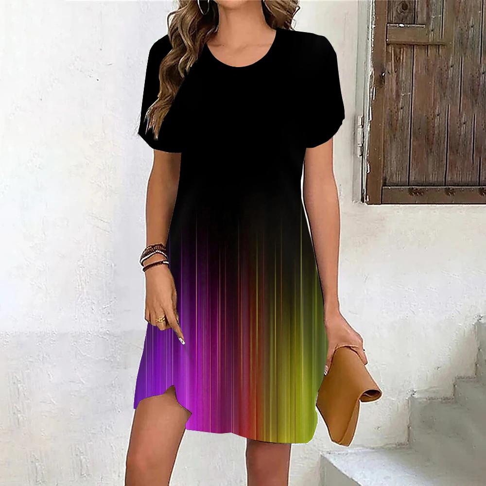 Women's Dresses Summer Dresses Elegant Ladies Gradient 3D Printed Fashion Street Short Sleeve Round Neck Casual Dress
