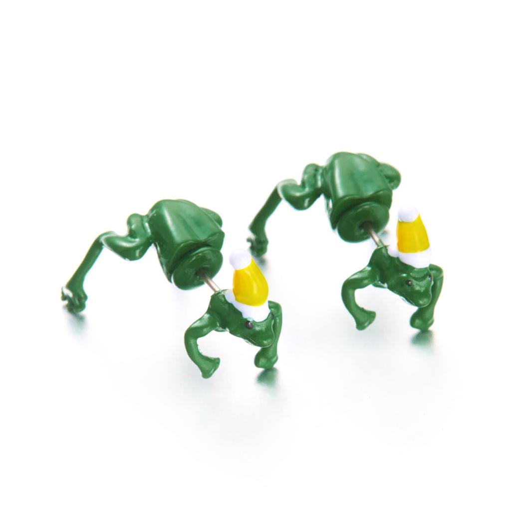 Funny Green Frog Stud Earrings For Women Cute Animal Frog Ear Clip Piercing Studs Y2k Aesthetics Jewelry Gifts