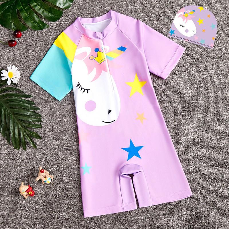 2025 Summer New Kids' Cartoon Swimsuit: Girls' One-Piece or Boys' Short-Sleeved Suit