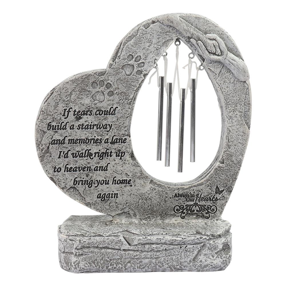 Resin Pet Memorial Wind Chime Tombstone - Heart - Shaped Always in Our Hearts Keepsake (Gray,One Size) серый