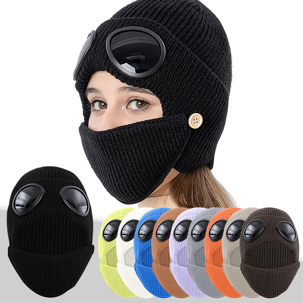 Women's Eyewear With Glasses Velvet Warm Wool Knitted Hat & Face Protection
