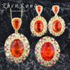 Women Jewelry Set Vintage Luxury Padparadscha Pendant Necklace Fancy Color Ring Earrings