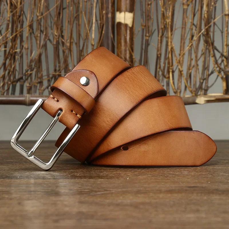 3.8CM Pure Cowhide High Quality Genuine Leather Belts for Men Brand Strap Male Pin Buckle Jeans Cowboy Cintos Luxury Designer