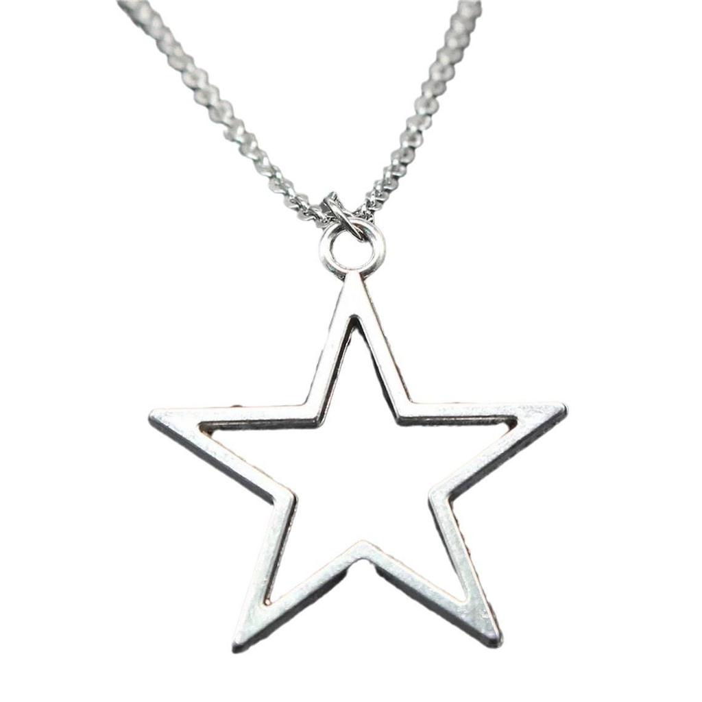 Retro Silver Hollow Star Pendant Necklace
